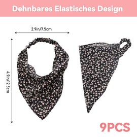 GYYXH Pack of 9 Girls' Summer Elastic Hair Scarf, Boho Headbands, Triangle Headscarves, Flower Headscarf, Women's Summer Sun Protection, Women's Headscarves for Women and Girls