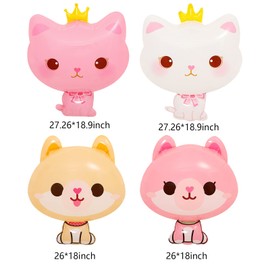 4pcs Cat Dog Balloons Pink Cartoon Animal Cat Dog Birthday Party Decorations Foil Balloons For Pet Cat Dog Girls First Birthday Baby Shower Wedding Fall Party Decorations Supplies