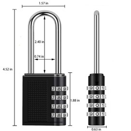 Combination Lock 4 Digit Padlock with Long Shackle for School Gym Locker, Fence, Sports Locker,Toolbox, Case (Black)