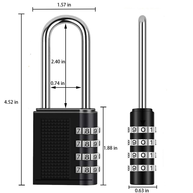 Combination Lock 4 Digit Padlock with Long Shackle for School