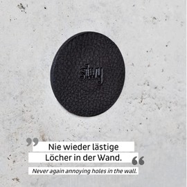 Silwy® Metal Nano Gel Pads in Leather Look / Set of 4 in Black/Large 6.5 cm / Reusable, Washable, Stick to Almost All Sealed Surfaces - Perfect for Camping or Boating