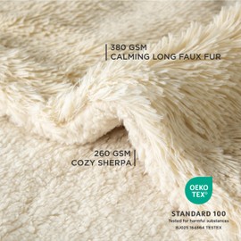 Bedsure Waterproof Dog Blankets for Large Dogs - Calming Cat Blanket for Couch Protector Washable, Long Faux Fur Pet Throw Blanket for Puppy, Reversible Furniture Protection, 40"x50", Cream
