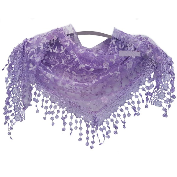 GFM Summer Triangle Scarf with Lace and Tassels (TRI-C) (TRI-85-Li-Lilac)