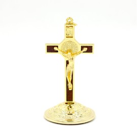IS Holy Cross Crucifix Wall Cross with Saint Benedict Medal Metal Art Wall Hanging Cross for Home Decor Give Blessing and The Spiritual Sacred 3.5 In - TC06, Gold