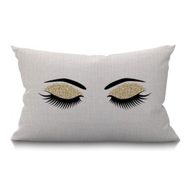 BGBDEIA Eyelashes Cushion Cover Home Decorative Throw Pillow Covers Pair of Black Eyelashes Waist Lumbar Cotton Linen Throw Pillow case Sofa Home Decorative Rectangle Oblong 12x20 Inches 30 x 50 cm