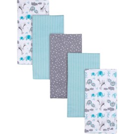 Gerber Lot of 5 Flannel Blankets Baby Boy Safari elephant Lion NWT Cotton