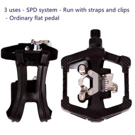 NAMUCUO SPD Pedals - Hybrid Pedal with Toe Clip and Straps, Suitable for Spin Bike, Indoor Exercise Bikes and All Indoor Bike with 9/16" axles. 6 Month Warranty