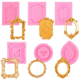 DADERXY 6PCS Frame Silicone Mold for Chocolate, Baroque Style Pink Picture Frame Molds