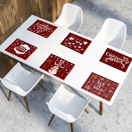 Christmas Placemats Set of 6 for Christmas Dining Table Snowman Deer Christmas Xmas Placemats 12x18 Inch Washable Table Mats for Christmas Party Decoration