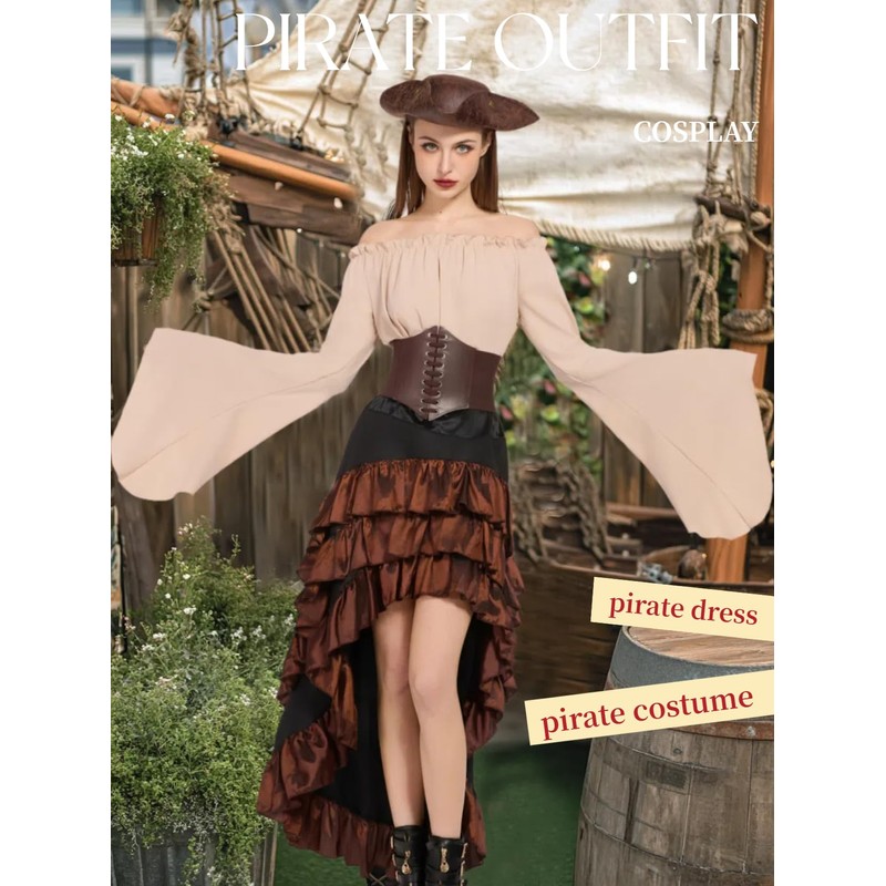 Women's Pirate Costumes Dress Renaissance Top Pirate Skirt with Corset