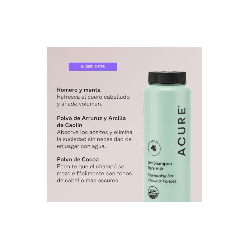 Acure | Shampoo seco en polvo para cabello castaño a