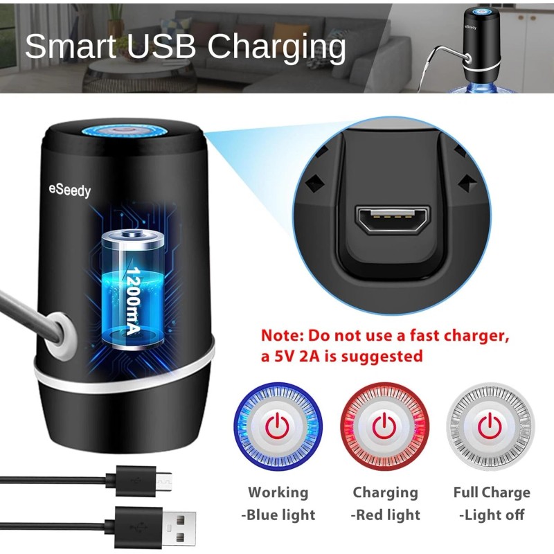 eSeedy USB Water Pump for 5 Gallon Bottle – Portable