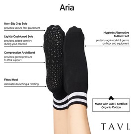TAVI Aria Grip Socks 2-Pack – Pilates Socks with Grips for Women, Non Slip, Yoga & Barre, Ebony Floral/Tempest, Small