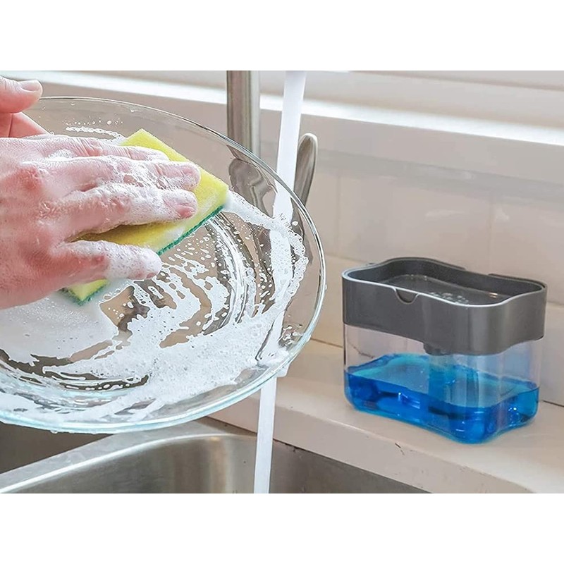 PARENCE soap Dispenser with Sponge, Schwamm, Grey and Transparent, L