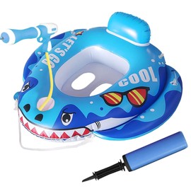 Flotador de Piscina para niño, Círculo de nadador con Asiento Flotante, Flotador para niños Pequeños, Anillo de asiento de natación, Bomba Manual Incluida, Playa, Parque Acuático, Piscina (Azul)