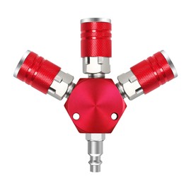 Ufixed Non Rust 3 Way Air Hose Splitter 1/4 NPT Coupler Red, Air Compressor Splitter Leak Proof Multi Port Air Manifold 1/4 NPT, Air Hose Accessories Quick Connecting Air Tool