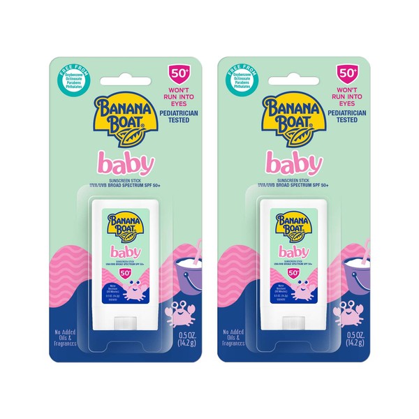 Banana Boat Baby Sunscreen Stick, Broad Spectrum SPF 50+, Twin Pack, 0.5 Ounce (Pack of 2)