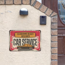 Car Service Retro Tin Sign, 8X12 Inch Vintage Metal Wall Decor for Garage, Workshop, or Auto Shop, Classic Car Repair Theme Wall Art for Car Enthusiasts