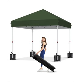10x10 Pop Up Canopy with One Button Push Setup - Heavy Duty Outdoor Canopy Tent with Portable Roller Bag - 3 Adjustable Height, 4 Weight Bags, 8 Stakes & 4 Guy Ropes Included, Green