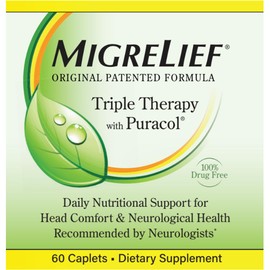 MigreLief Original Triple Therapy with Puracol - Nutritional Support for Migraine Sufferers - 60 Caplets/1 Month Supply