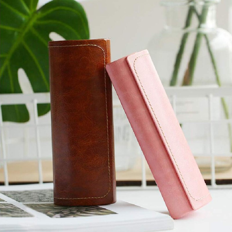 Healifty Brown Leather Eyeglass Hard Case