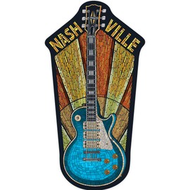 Die Cut Sticker Nashville, Tennessee, Guitar Mosaic, Contour Vinyl Sticker 3 to 6 inches, (Waterproof Decal for Cars, Water Bottles, Laptops, Coolers), Large