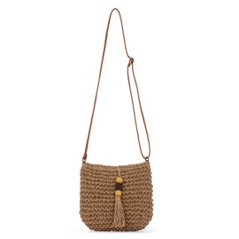 Fecialy Straw Crossbody Bags for Women Handwoven Summer Beach Handbag Woven Raffia Wicker Bag Holiday Clutch with Tassels, brown