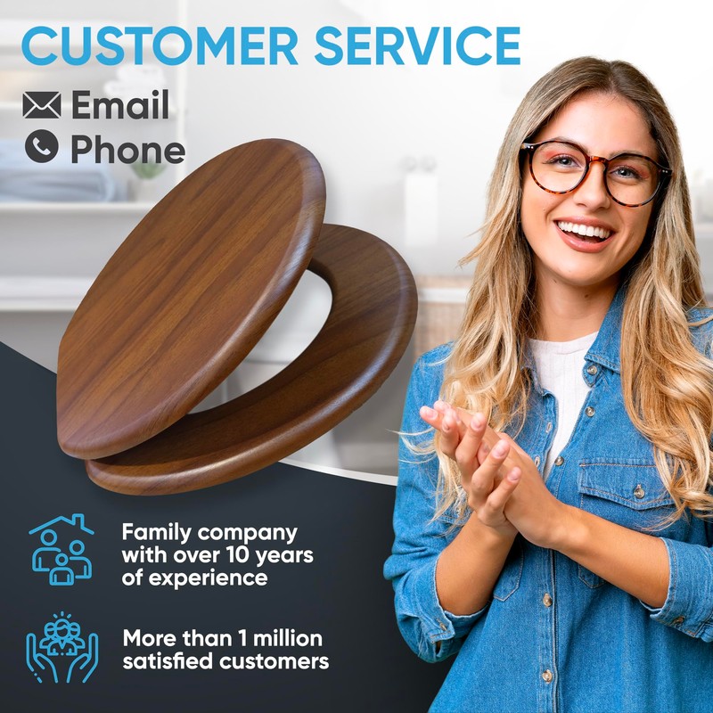 SANILO Wooden Toilet Seat with Soft Close [ROUND] - Decorative,