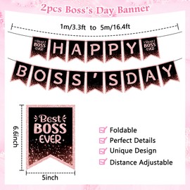MISS FANTASY Boss Day Decorations for Women Lady Boss,Happy Boss Day Decorations Banner Hanging Swirls for Office Pink Bosses Day Decorations Foil Swirls Ceiling
