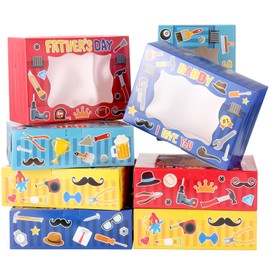 24Pcs Happy Fathers Day Cookie Boxes with Window Candy Gable Cookie Gift Cardboard Paper Treat Boxes Goody Container for Fathers Day Birthday Party Supplies