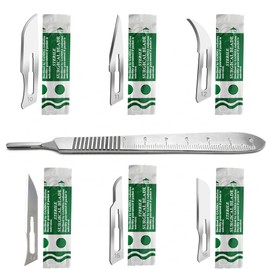 All-Purpose 60 Pcs Sterile Blades #10#11#12#14#15#16 + Stainless Steel Scalpel Handle No 3 with Scale for Dermaplaning, Handicraft Repairs, Trimming