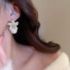 Blooming Flower Drop Cubic Zirconia Big Round Pearl Stud Earrings