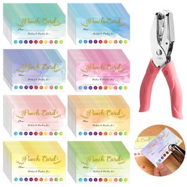 Fumete 200 Pieces Reward Punch Cards with Hole Puncher, 3.5 x 2 inch Incentive Loyalty Reward Card for Classroom Home School Supplies Students Teachers Kids, 8 Styles (Cute Style, 10 Holes)
