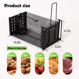 Live Trap Mouse Trap, XXL Premium Rat Trap Highly Sensitive Mouse Food Trap, Animal Friendly & Reusable Trap Suitable for Kitchen Garden Warehouse (Black)