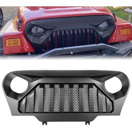 DIBON AUTO Matte Black Grille For Jeep Wrangler TJ Gladiator Vader Grill W Mesh 1997 1998 1999 2000 2001 2002 2003 2004 2005 2006