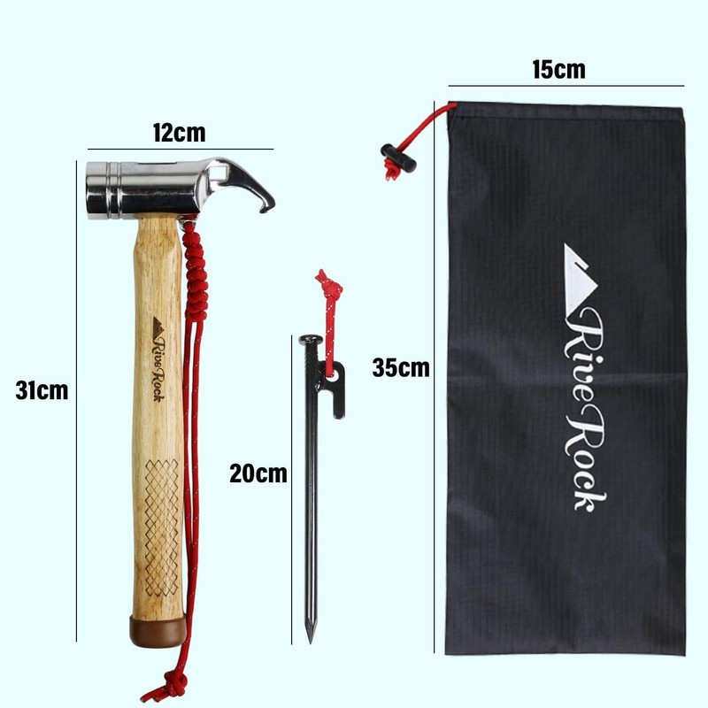 RiveRock Peg Hammer, Storage Bag, Luminous Rope, Strong (Hammer /
