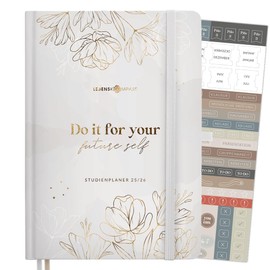 Lebenskompass® Study Planner 2025 2026 A5 "Bloom" - Semester Planner for University & Study | Undated Diary with Timetable, Note Lists, Reflection | Hardcover with Gold Embossing