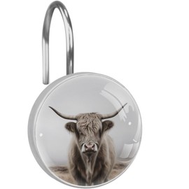 12 Pcs Highland Cow Shower Curtain Hooks, Decorative Shower Curtain Rings for Bathroom, Stainless Steel Rustproof Curtain Rings Hangers for Shower Curtain Rod