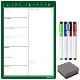 The Magnet Shop Magnetic A3 Weekly Meal Planner – Customisable Whiteboard Planner, Menu, Shopping List and Wall Organiser - with 4 Dry Erase Pens and Eraser (British Racing Green, A3)