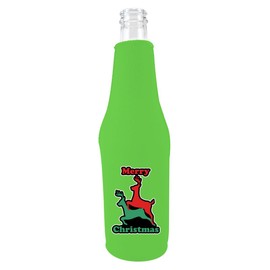 Coolie Junction Reindeer Christmas Funny Bottle Coolie Bright Green
