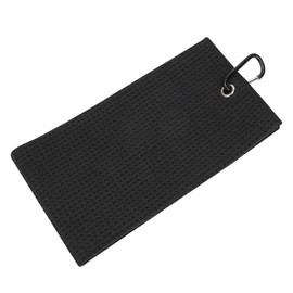 Keenso Toalla Triple de Golf, Toalla de Golf Diseño de gofres Toallita Deportiva Absorción de Sudor Limpieza Gancho de Correa de algodón Puro(15 * 12 * 3cm-Negro)