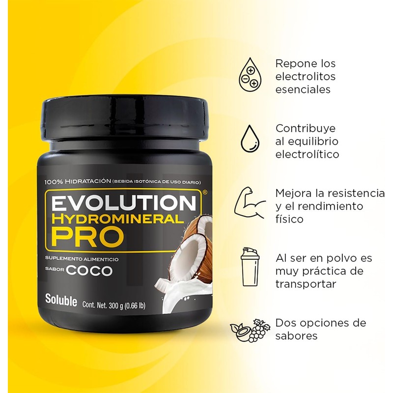 EVOLUTION, Electrolitos, Bebida Hidratante en Polvo, Hydromineral Pro, 5 Electrolitos,