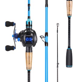 Sougayilang Fishing Rod and Reel Combo, Medium Heavy Fishing Pole with Baitcasting Reel Combo, 2-Piece Baitcaster Combo-Blue-6.9ft and Left Handle Reel