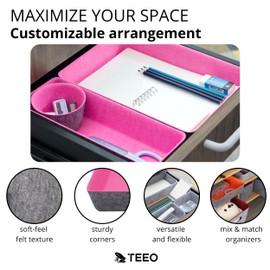 Teeo - Desktop Storage Drawers - Makeup Organizer Drawers - Office Drawer Organizer Tray - Pink Organizers and Storage - Home Desk Bins Dividers Box Compartment Organization - Pack of 7, Hot Pink