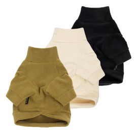 Fitwarm 3 Pack Classic Fleece Dog Sweater, Winter Clothes for Small Dogs Boy Girl, Turtleneck Dog Sweatshirt, Pet Pullover Jumper, Cat Apparel, Black, Olive Green, Cream, Large