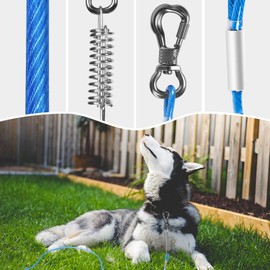 Tresbro 30 ft Dog Tie Out Cable, Heavy Duty Dog Chains for Outside with Spring Swivel Lockable Hook, Pet Runner Cable Leads for Yard, Blue Dog Line Tether for Small Medium Large Dogs Up to 500 LBS