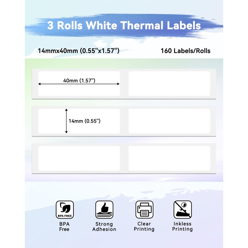 Phomemo White Labels for D30/Q30/Q31/Q30S Mini Label Printers, Compatible with