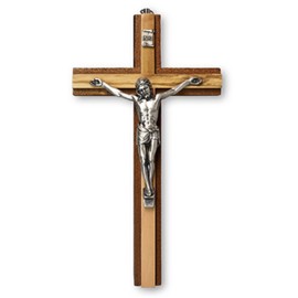 Biblegifts Crucifix 6" 15 cm Jesus on Wooden Cross Hanging Religious Christian Worship Symbol Mahogany & Olive Wood in Gift Box