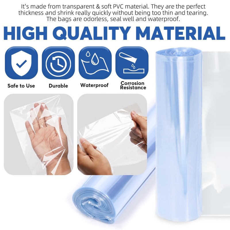 Glarks 400Pcs Shrink Wrap Bags, 5 Sizes PVC Clear Heat