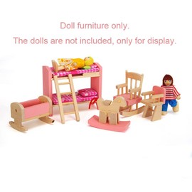zalati Dollhouse Children's Room Kit 1:12 Miniature Baby Bed Double Bunk Bed Baby Chair Rocking Horse Children's Room Set for Dollhouse Decoration